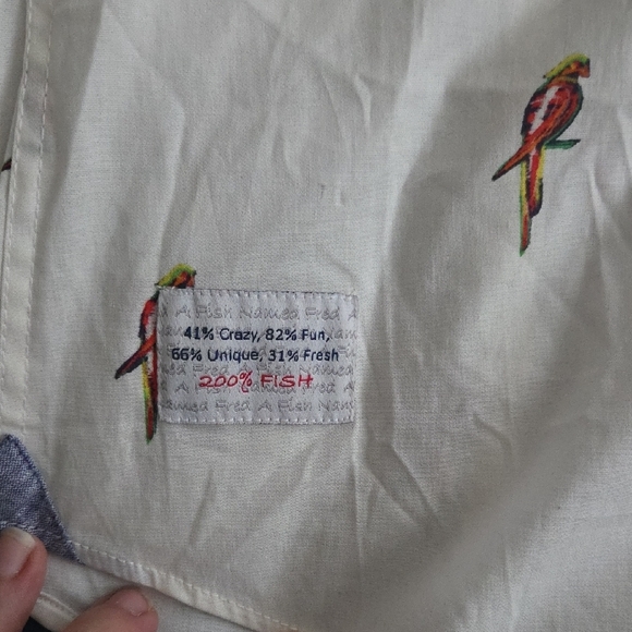 Men's Cream Parrot Print Casual Shirt - Picture 3 of 4